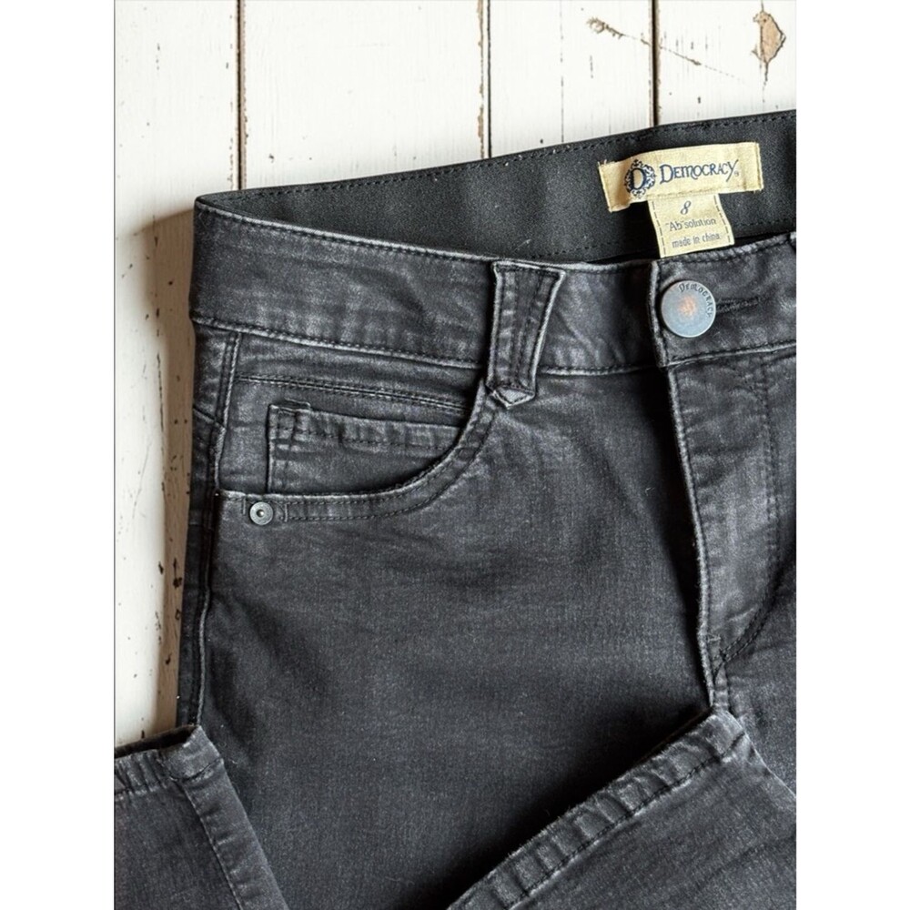 Democracy Ab Solution Black Coated Jeans Size 8 Slim Straight Stretch Mid Rise - Picture 6 of 10